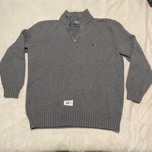 Polo By Ralph Lauren Men's Gray Zip-Neck Sweater with Maroon Pony